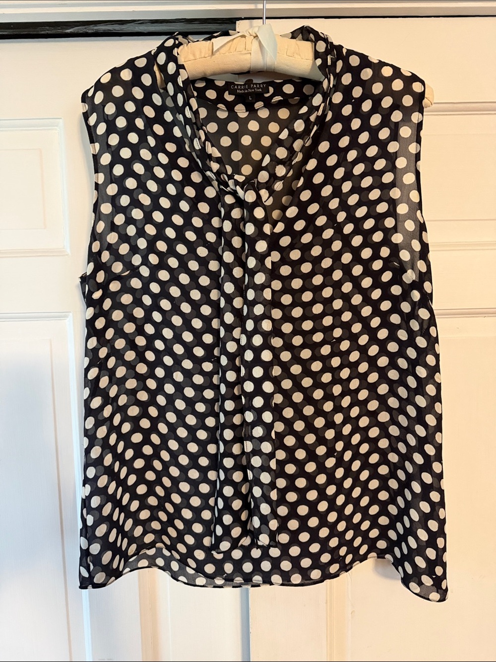Carrie Parry silk Black and White Polka Dot Sleeveless silk Tie-Neck Blouse